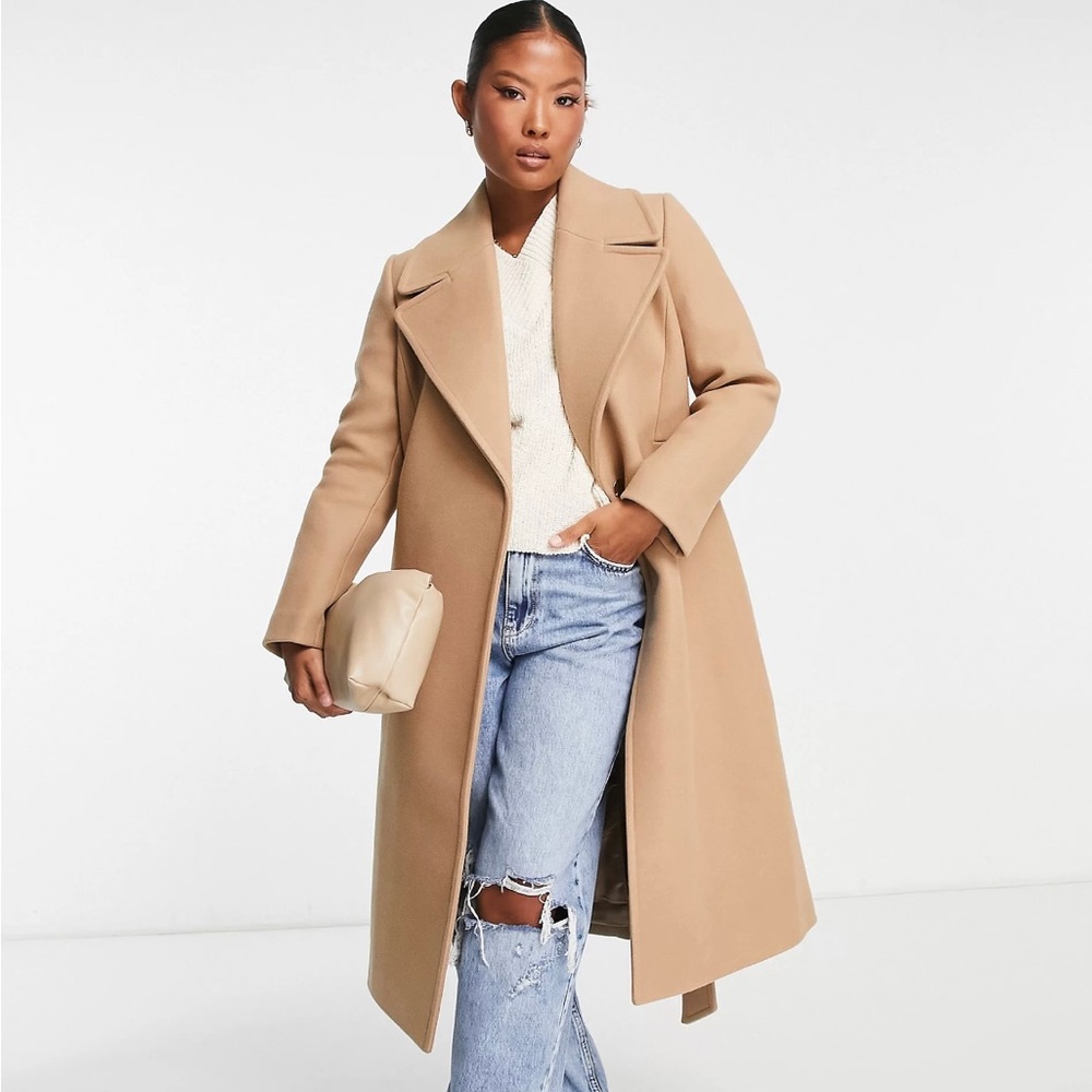 Camel Formal Wrap Coat - Petite